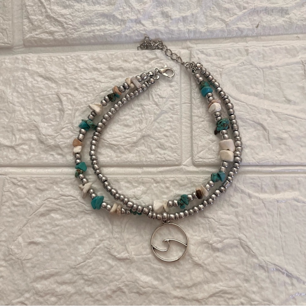 Beachwear co. Boho Ocean wave Silver and Turquoise Beaded Anklet